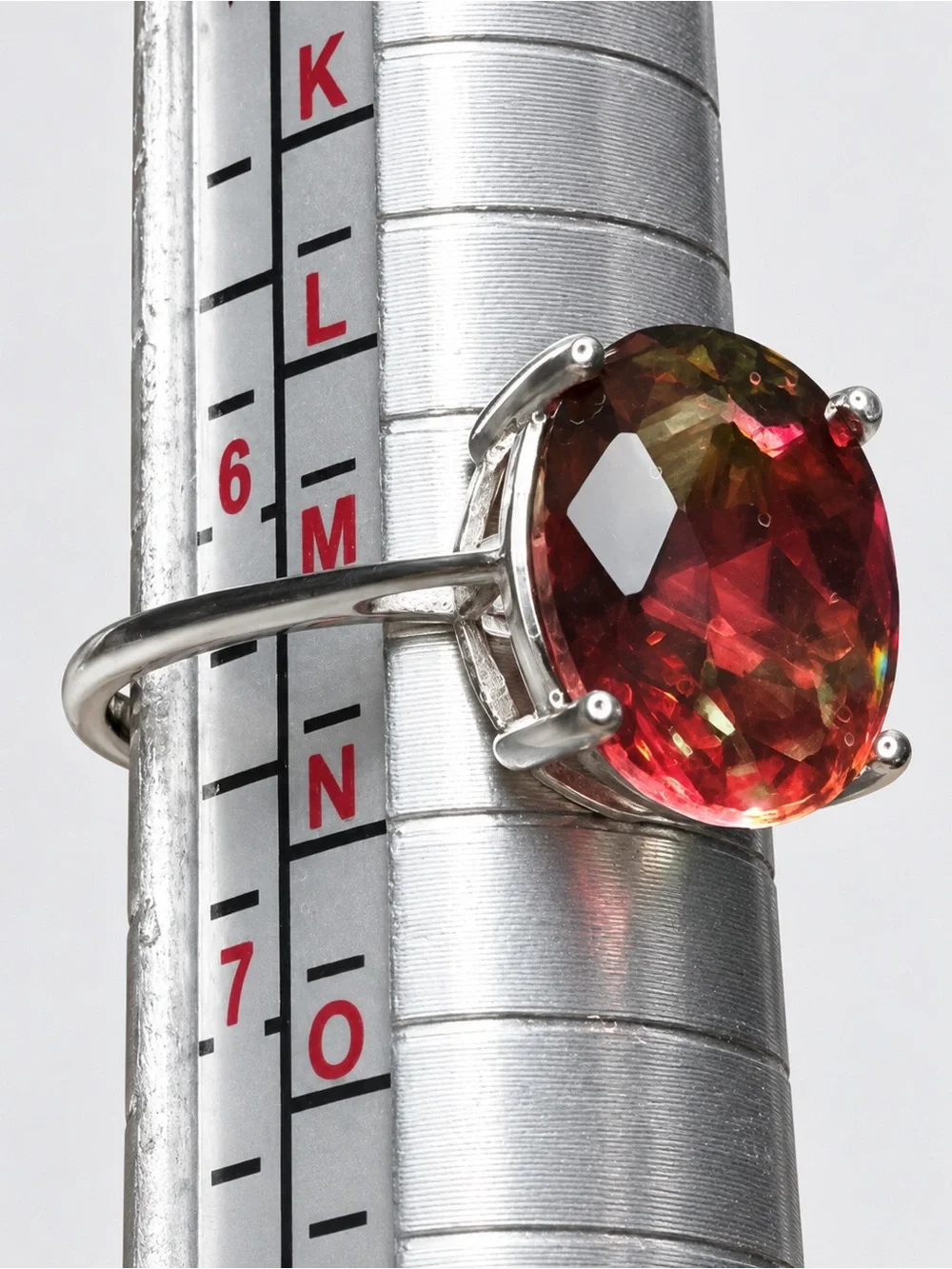 NEW Sterling Silver Watermelon Tourmaline Ring Large Oval Statement Ring Sz 6.5